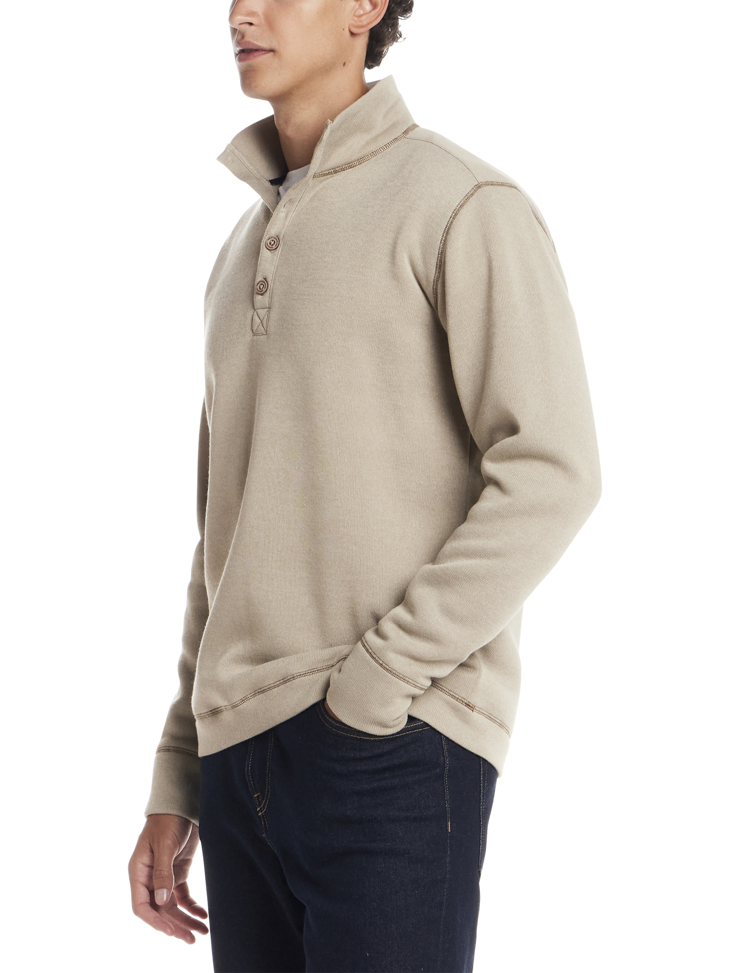 Mock Neck Quarter Button Sweaterfleece