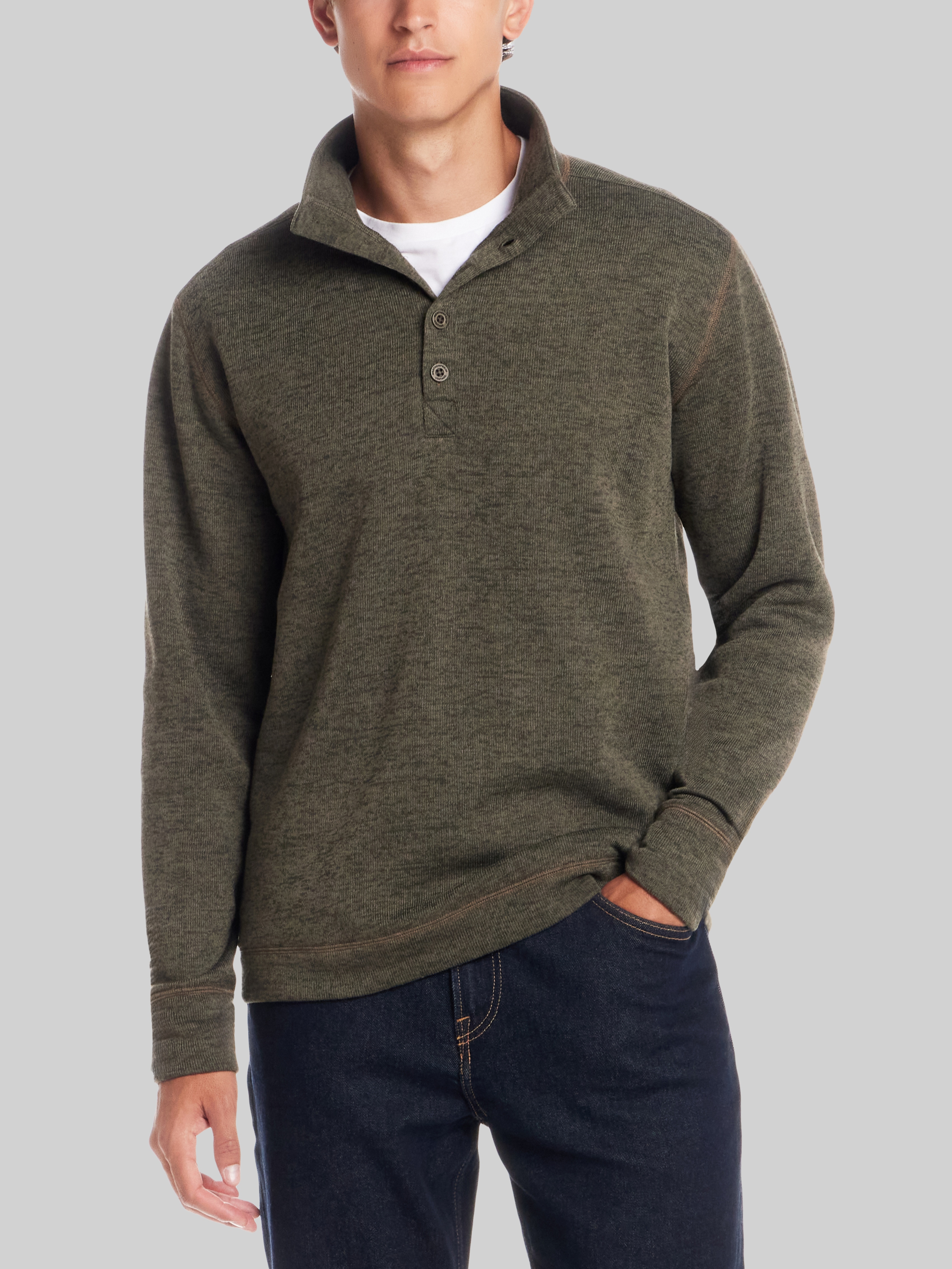 Mock Neck Quarter Button Sweaterfleece