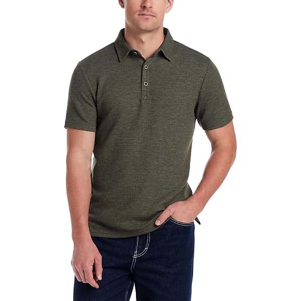 Weatherproof Vintage Men's Regular Fit Stretch Waffle Polo Shirt Kambaba Olive Heather - Size: Medium