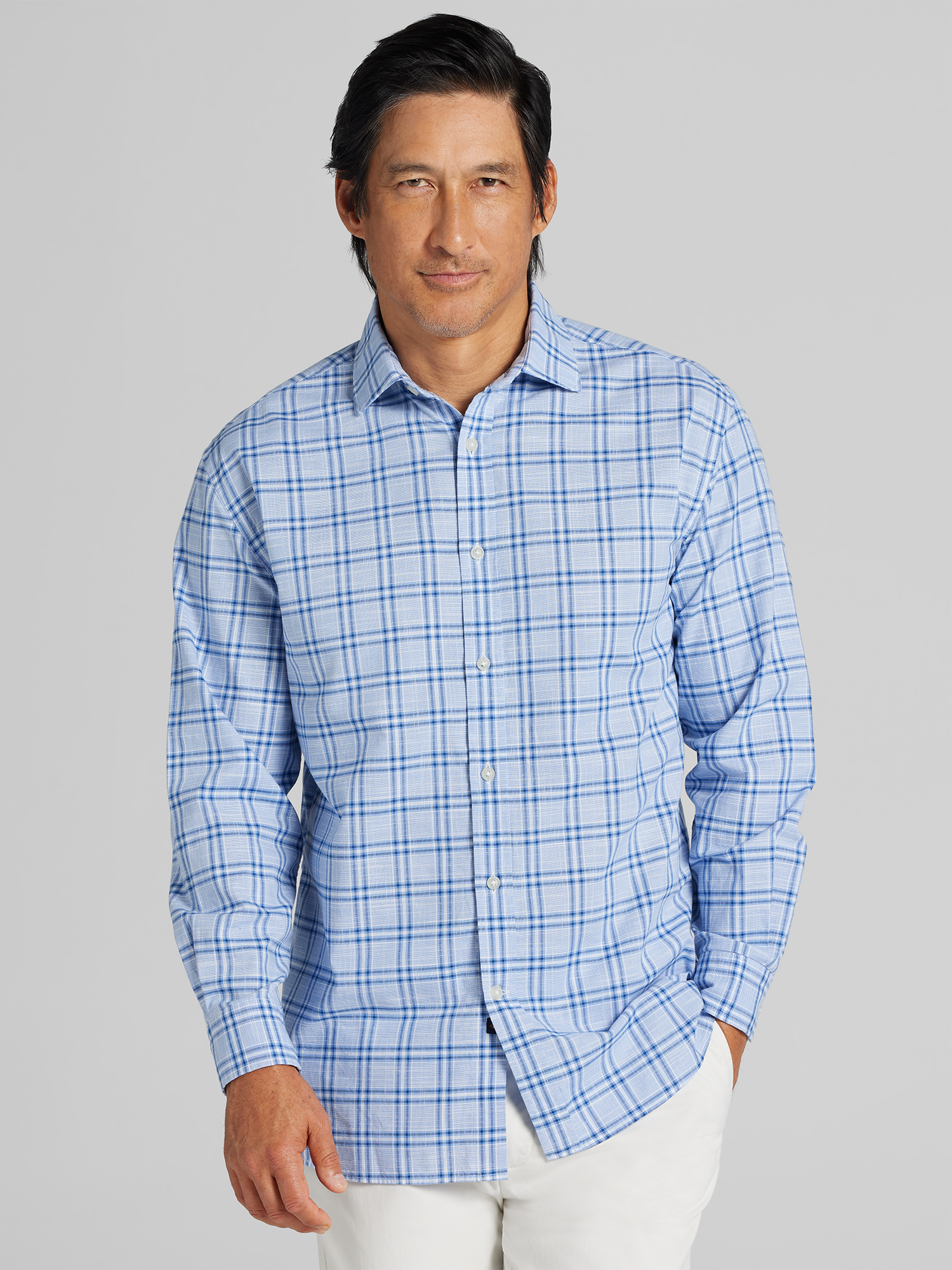 Classic Fit Woven Plaid Button-Up Shirt