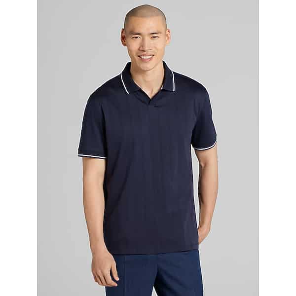 Joseph Abboud Big & Tall Men's Modern Fit 100% Cotton Johnny Collar Polo Navy Blazer