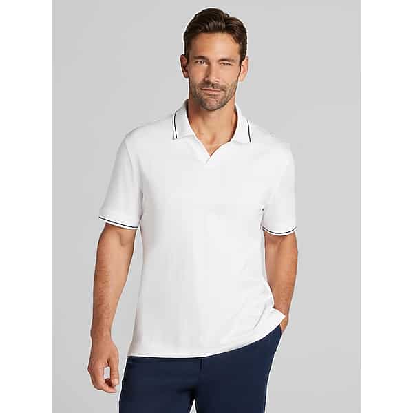Joseph Abboud Big & Tall Men's Modern Fit 100% Cotton Johnny Collar Polo Bright White - Size: 2XLT
