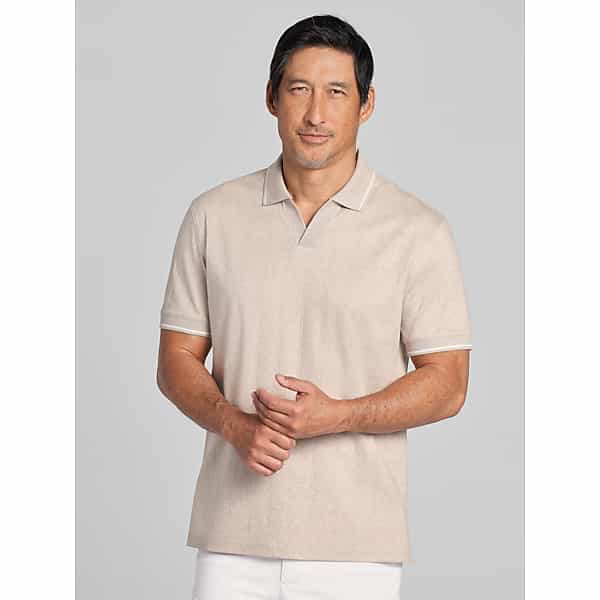 Joseph Abboud Big & Tall Men's Modern Fit 100% Cotton Johnny Collar Polo Tan Heather - Size: 2X