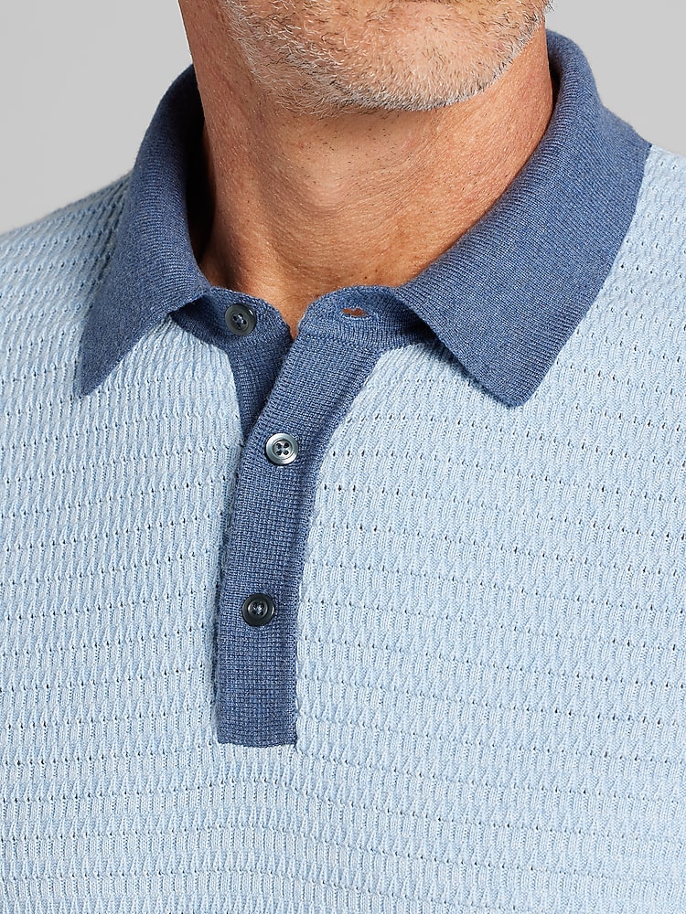 Joseph Abboud Contrast Collar Knit Polo Sweater, Windsurfer/Dark Denim -  Blue - Big & Tall - Size: XXL | Polo Shirts | Men's Wearhouse