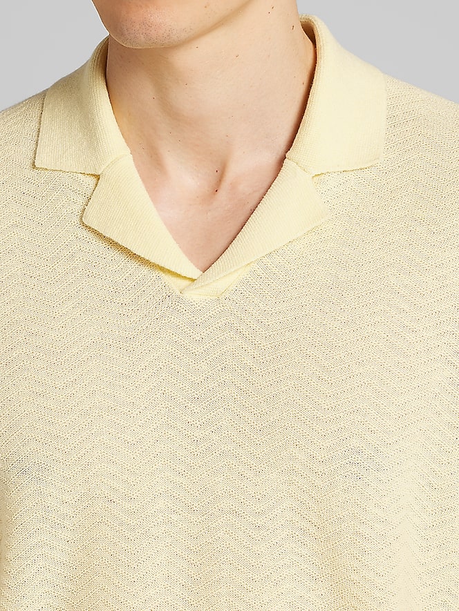 Joseph Abboud Linen Blend Camp Collar Polo Sweater, Yellow - Image 2 of 4