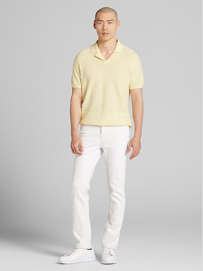 Joseph Abboud Linen Blend Camp Collar Polo Sweater, Yellow - Image 3 of 4