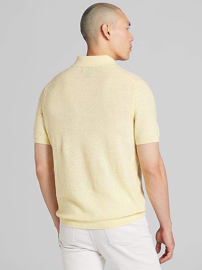 Joseph Abboud Linen Blend Camp Collar Polo Sweater, Yellow - Image 4 of 4