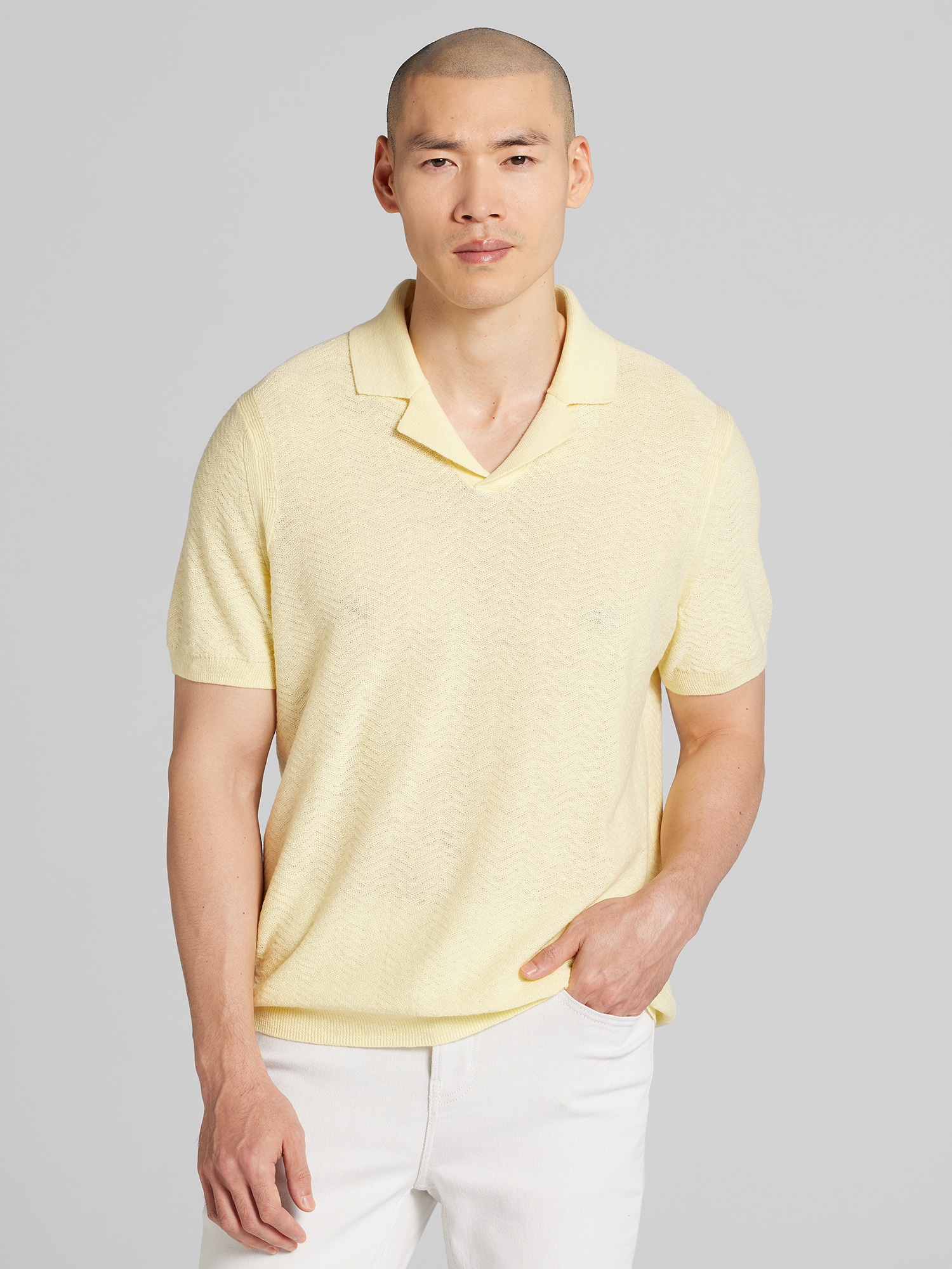 Joseph Abboud Linen Blend Camp Collar Polo Sweater, Yellow
