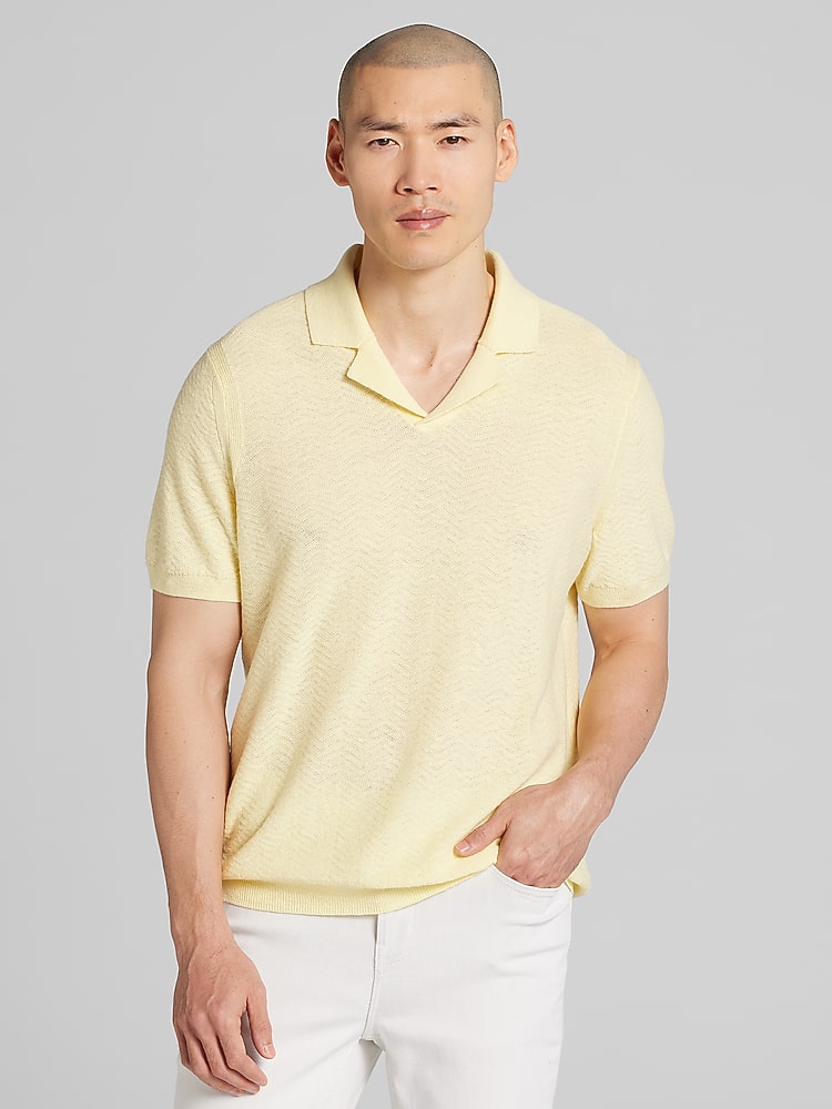 Joseph Abboud Linen Blend Camp Collar Polo Sweater, Yellow