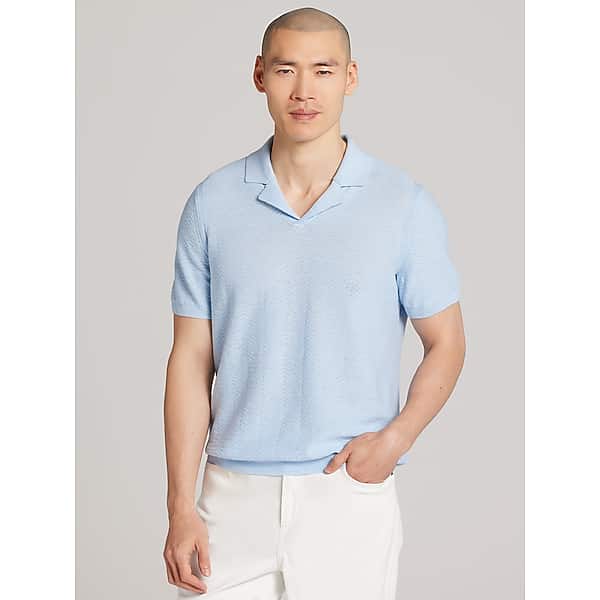 Joseph Abboud Big & Tall Men's Linen Blend Camp Collar Polo Sweater Light Blue - Size: XXL