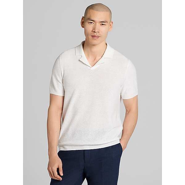 Joseph Abboud Big & Tall Men's Linen Blend Camp Collar Polo Sweater Bright White - Size: LT
