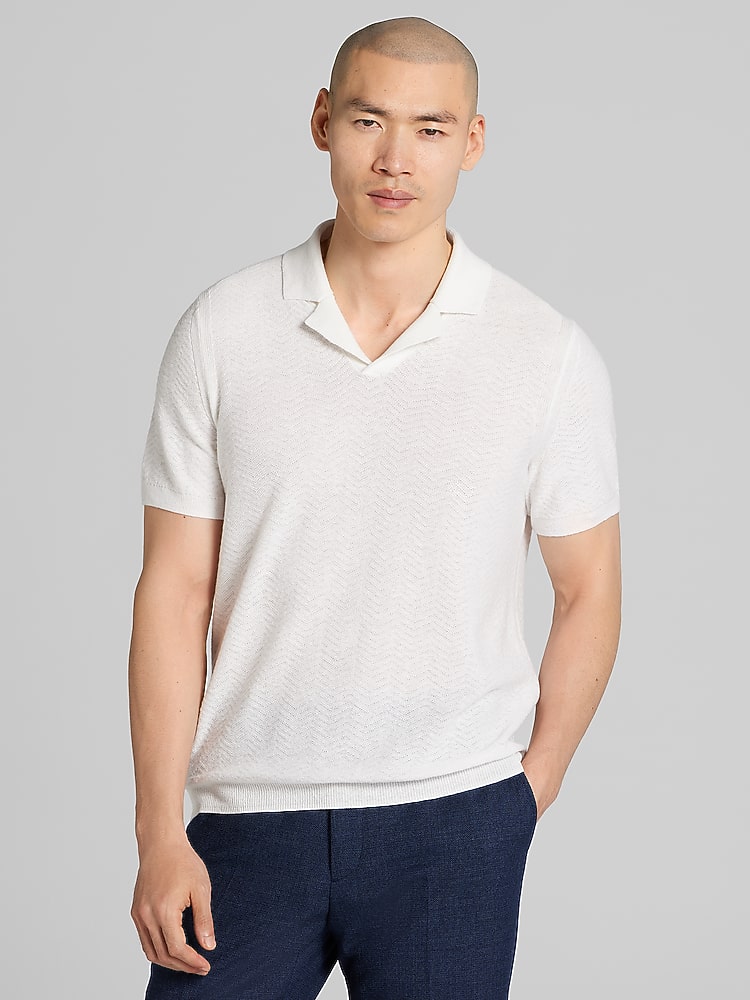 Joseph Abboud Linen Blend Camp Collar Polo Sweater, Bright White