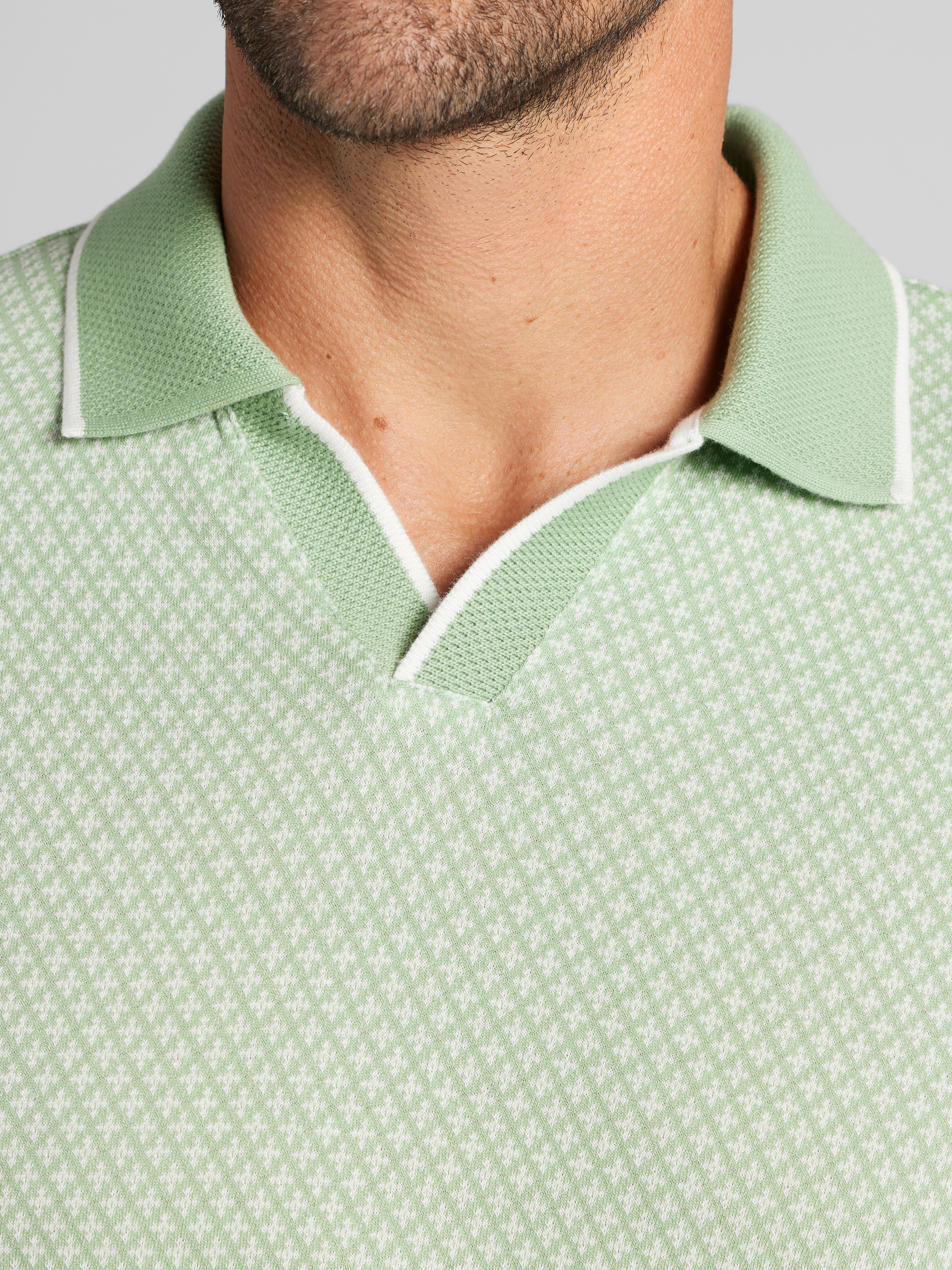 Modern Fit Jacquard Knit Johnny Collar Polo