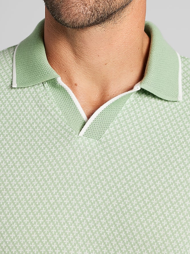 Joseph Abboud Modern Fit Jacquard Knit Johnny Collar Polo