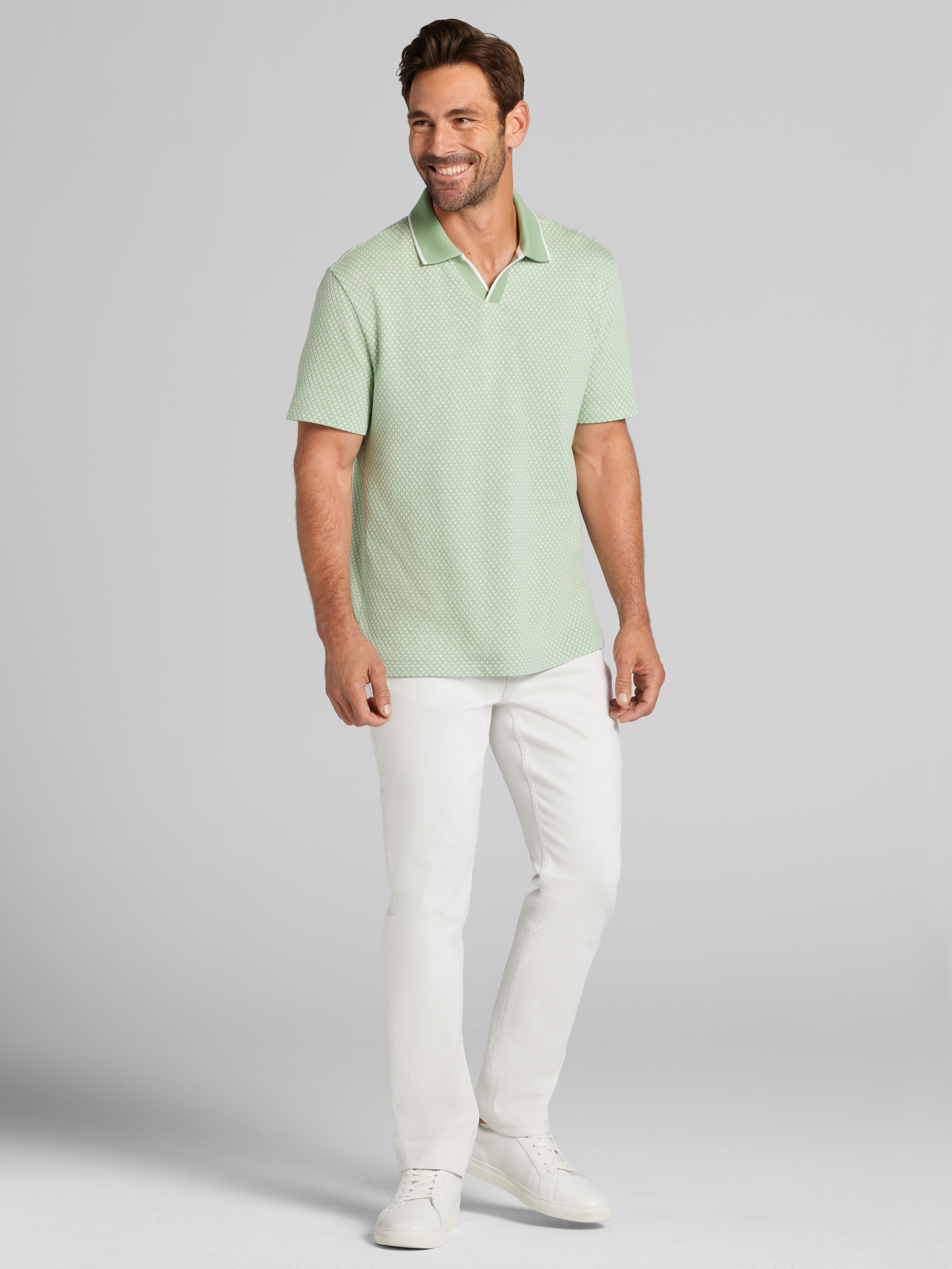 Modern Fit Jacquard Knit Johnny Collar Polo