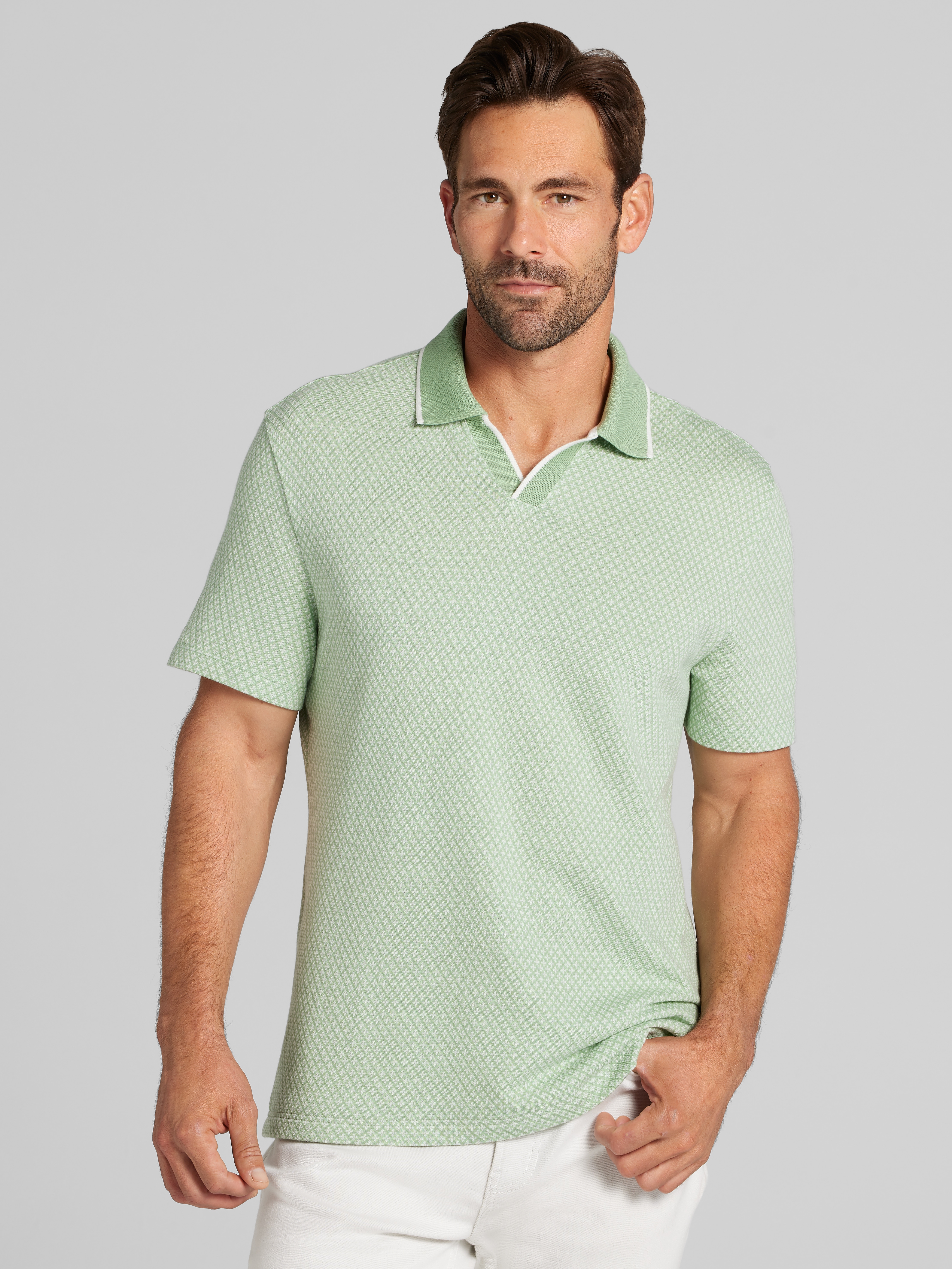 Modern Fit Jacquard Knit Johnny Collar Polo