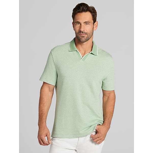 Joseph Abboud Big & Tall Men's Modern Fit Jacquard Knit Johnny Collar Polo Basil - Size: XXL