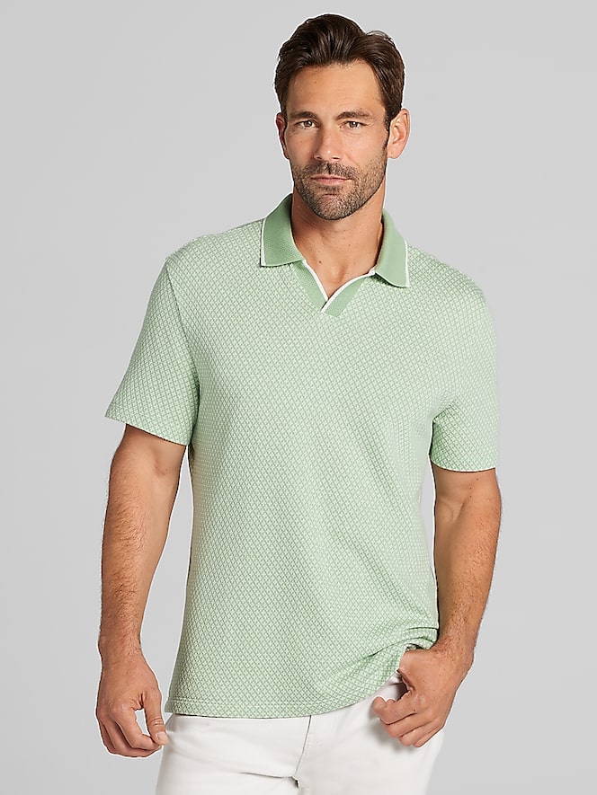 Joseph Abboud Modern Fit Jacquard Knit Johnny Collar Polo