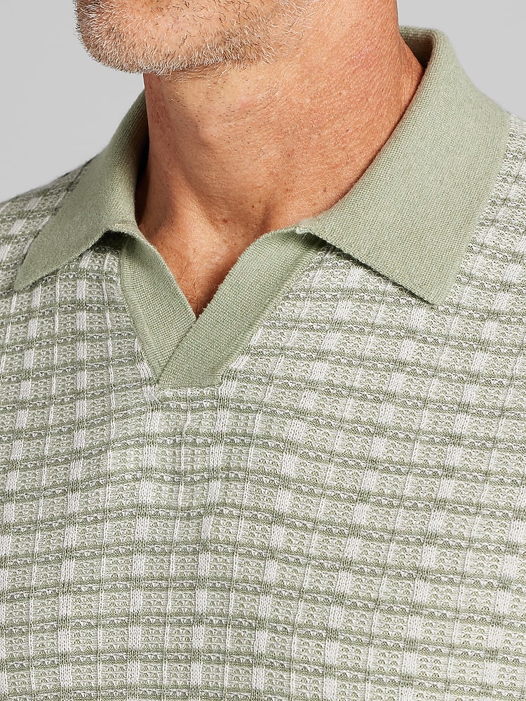 Joseph Abboud Johnny Collar Plaid Knit Polo Sweater, Basil/Bright