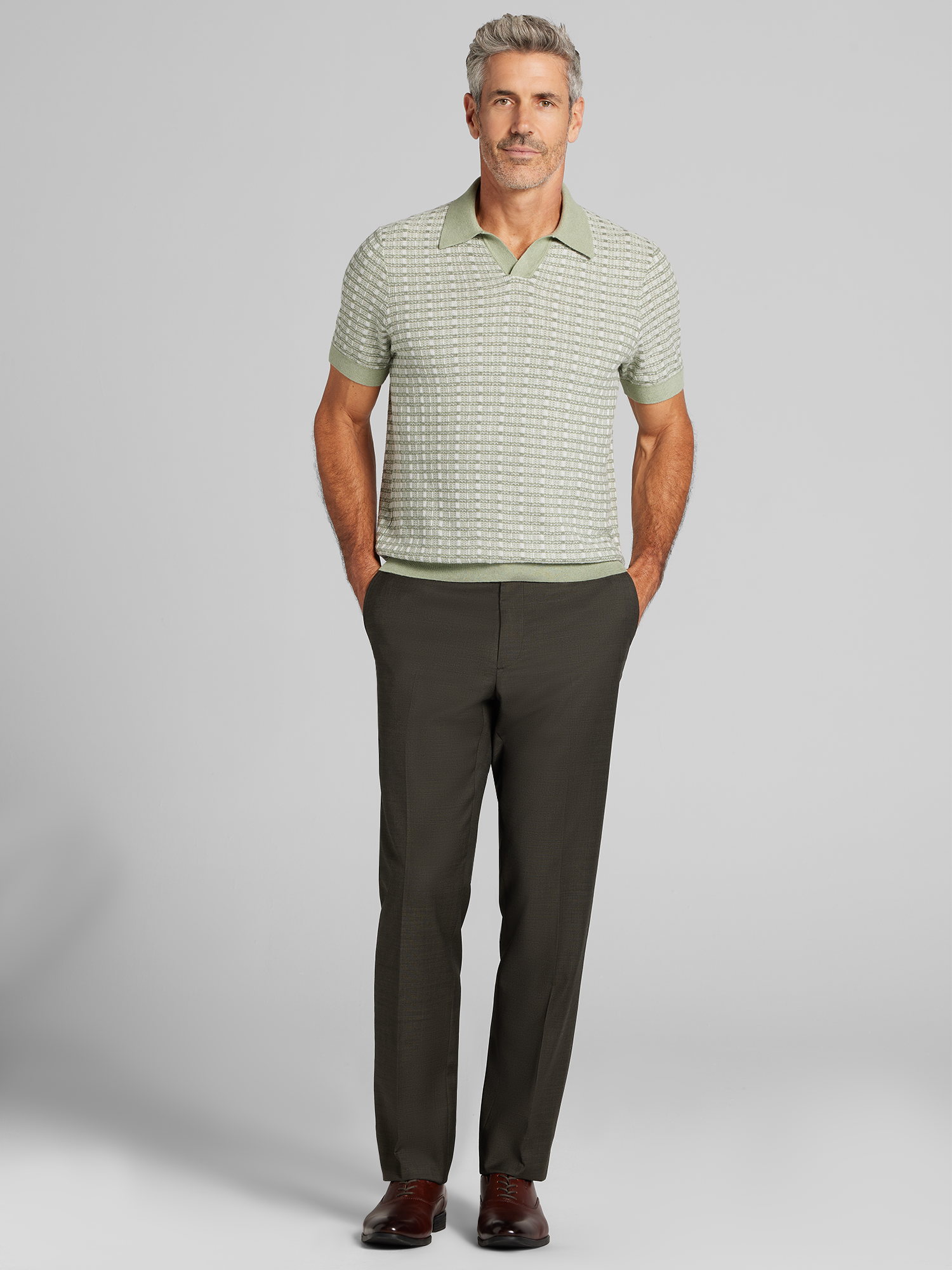 Johnny Collar Plaid Knit Polo Sweater