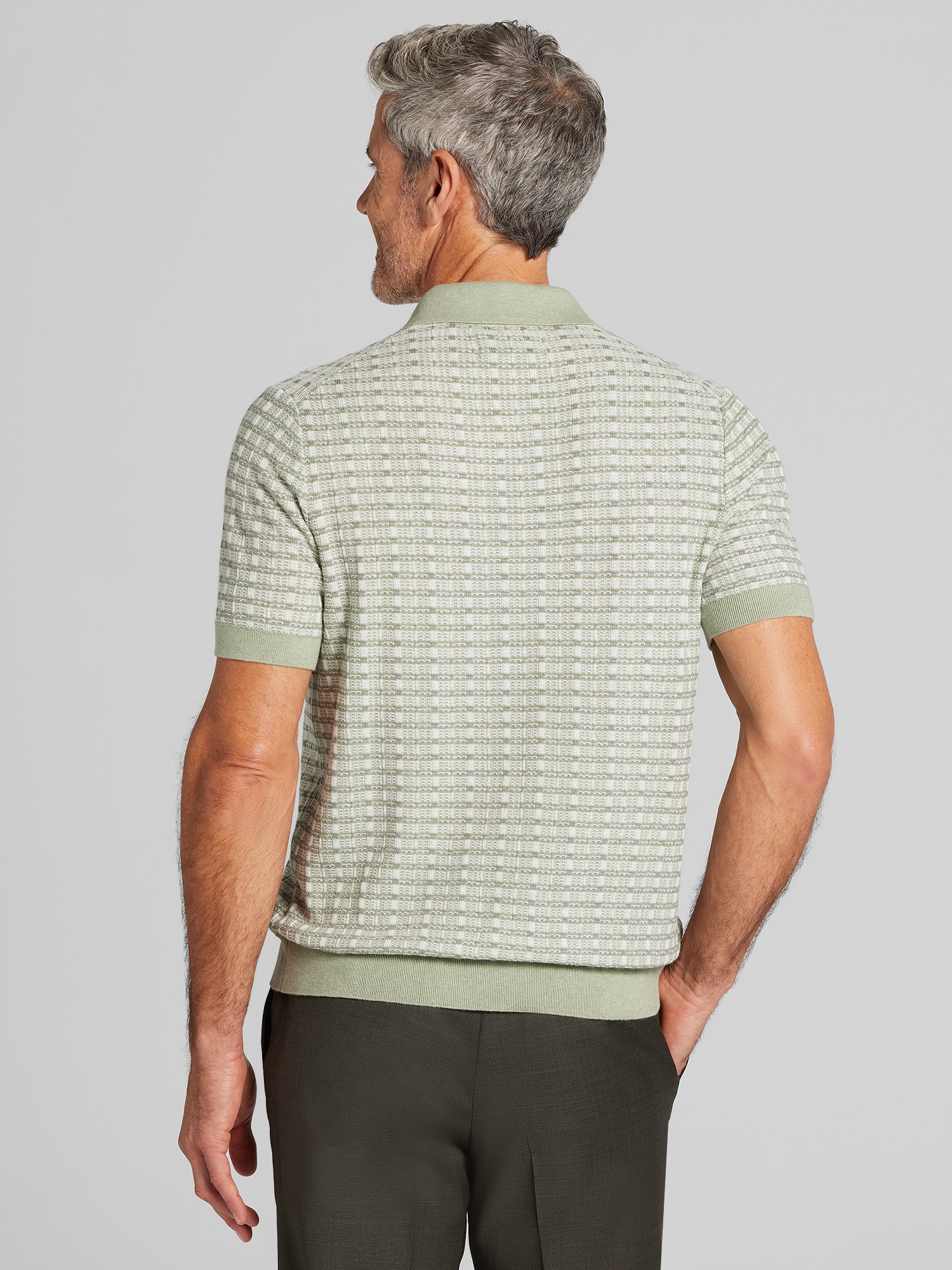 Johnny Collar Plaid Knit Polo Sweater