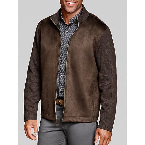 Johnston & Murphy Big & Tall Men's Faux-Suede Full Zip Jacket Brown - Size: XXL