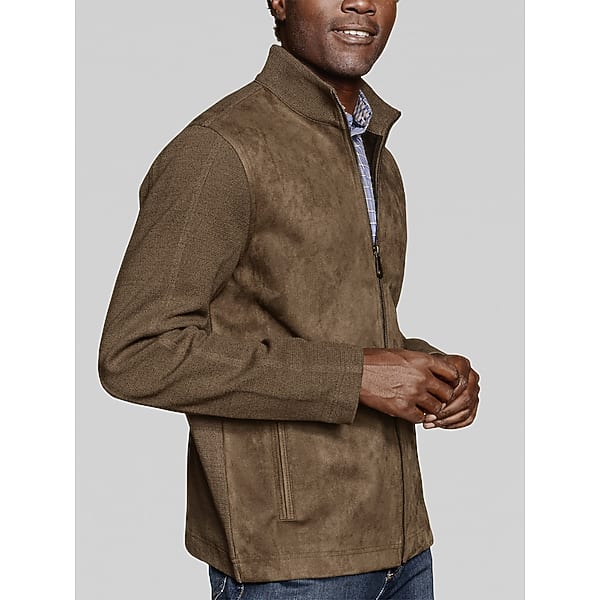 Johnston & Murphy Big & Tall Men's Faux-Suede Full Zip Jacket Tan - Size: XXL