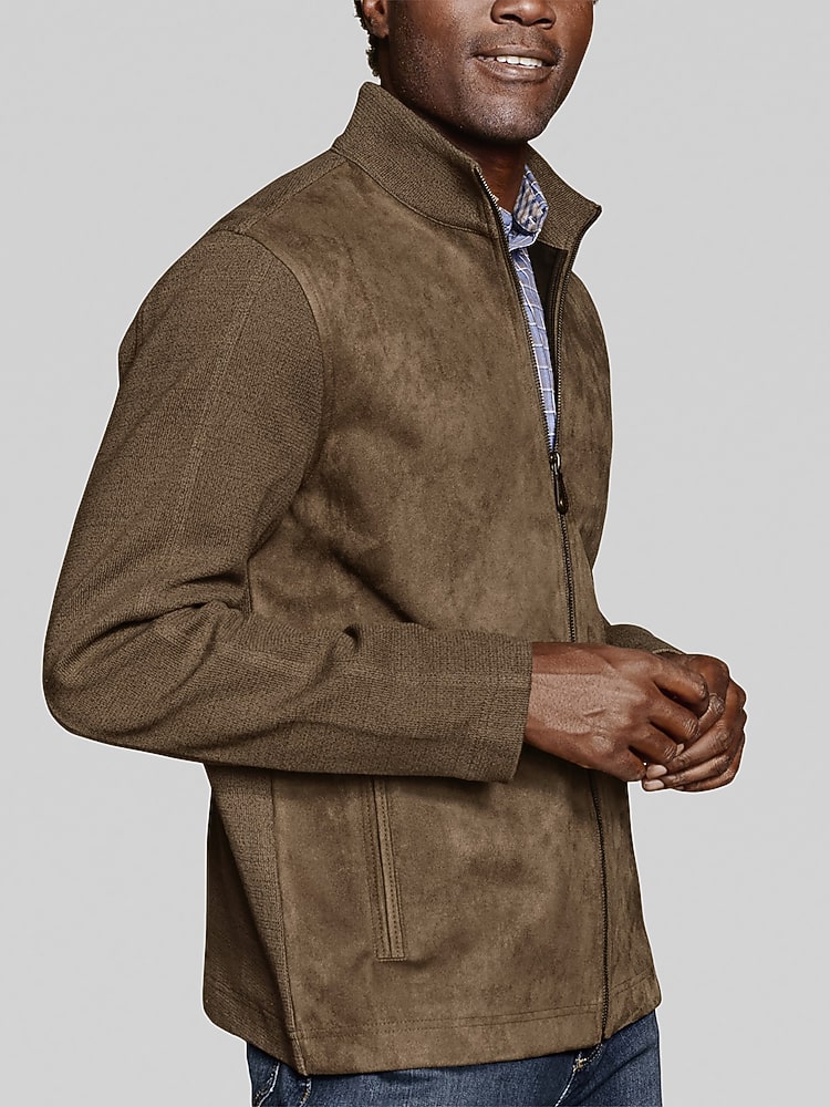 Johnston &Amp; Murphy Faux-Suede Full Zip Jacket, Tan