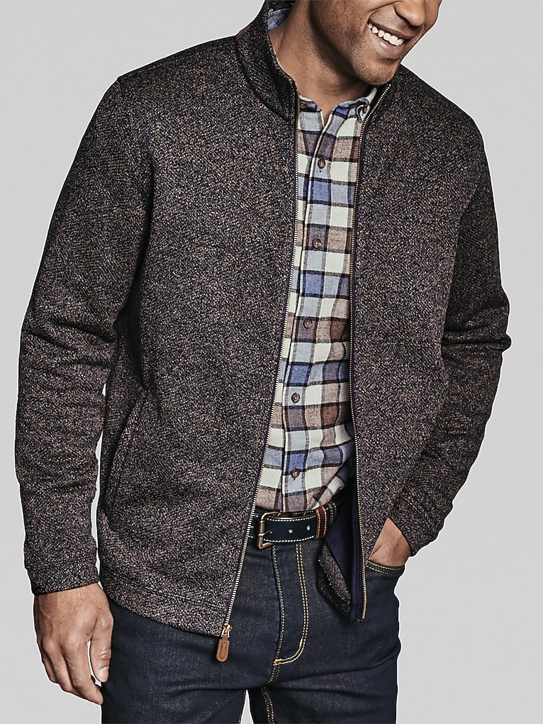 Johnston &Amp; Murphy Modern Fit Marled Rib Full-Zip Sweater