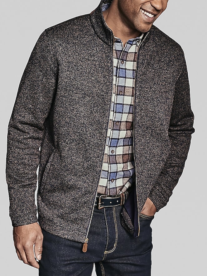 Johnston &Amp; Murphy Marled Rib Full Zip Sweater