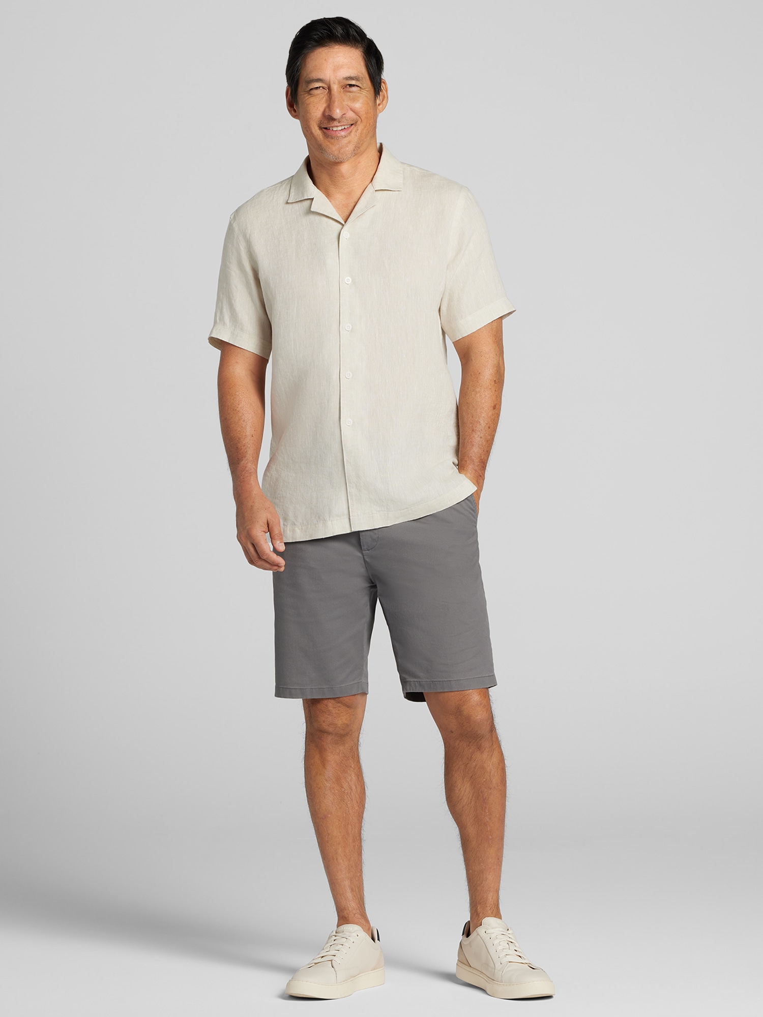Modern Fit 100% Linen Short Sleeve Camp Shirt