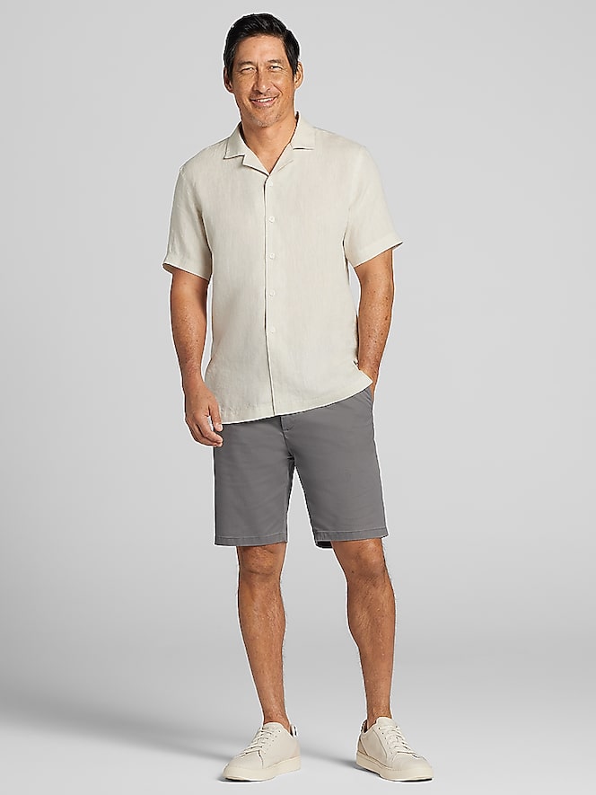 Joseph Abboud Modern Fit 100% Linen Short Sleeve Camp Shirt