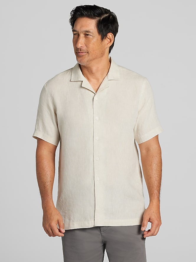 Joseph Abboud Modern Fit 100% Linen Short Sleeve Camp Shirt