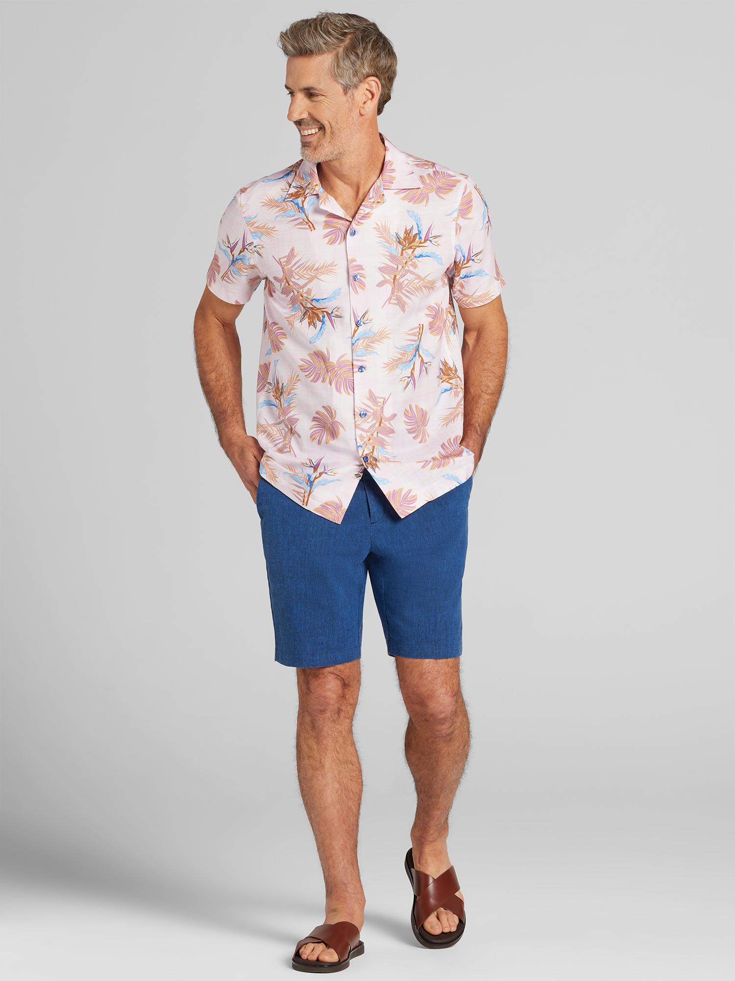 Modern Fit Linen Blend Camp Shirt