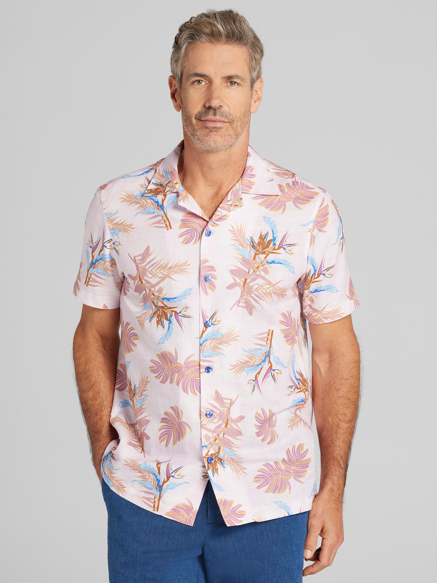 Modern Fit Linen Blend Camp Shirt