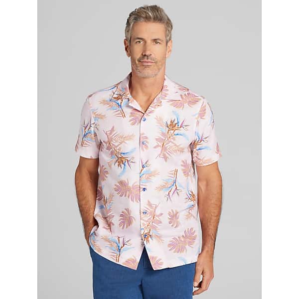 Joseph Abboud Big & Tall Men's Modern Fit Camp Collar Hawaiian Shirt Purple Wine - Size: 3XLT
