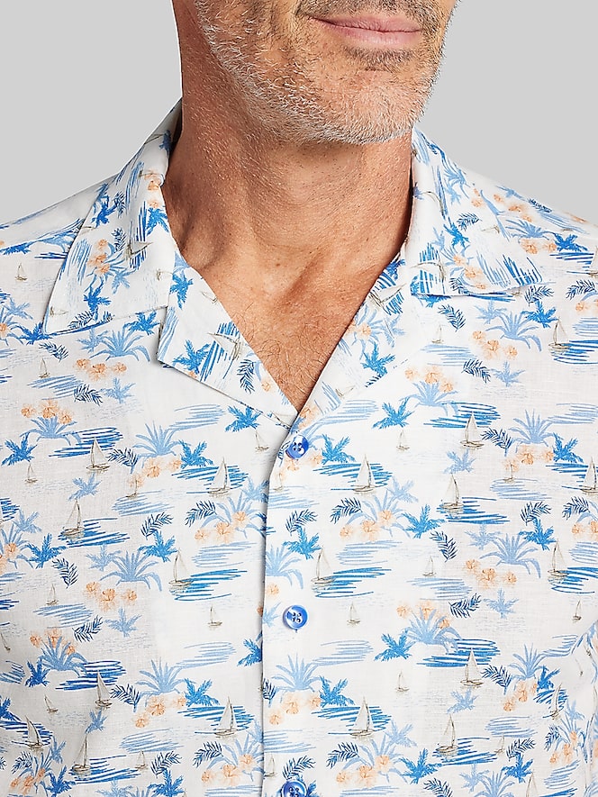 Joseph Abboud Modern Fit Camp Collar Hawaiian Shirt, White - Image 2 of 4