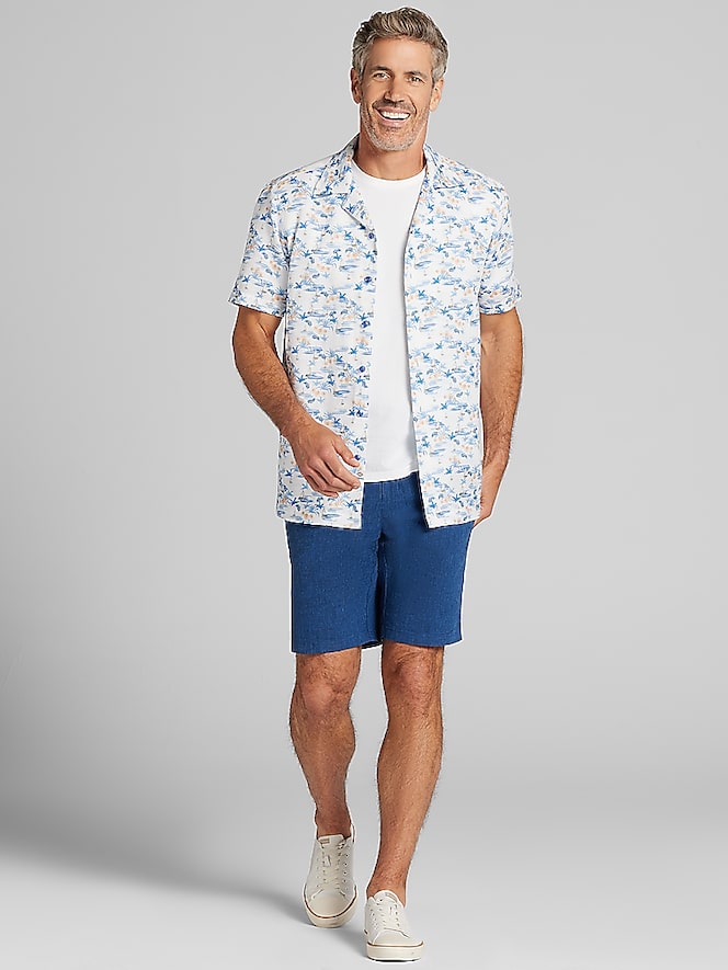 Joseph Abboud Modern Fit Camp Collar Hawaiian Shirt, White - Image 3 of 4