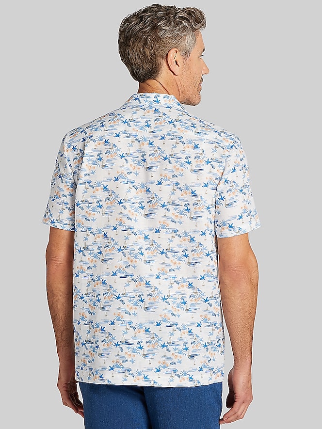 Joseph Abboud Modern Fit Camp Collar Hawaiian Shirt, White - Image 4 of 4