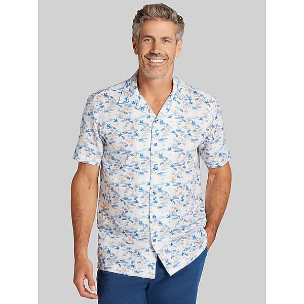 Joseph Abboud Men's Modern Fit Camp Collar Hawaiian Shirt White - Size: Medium