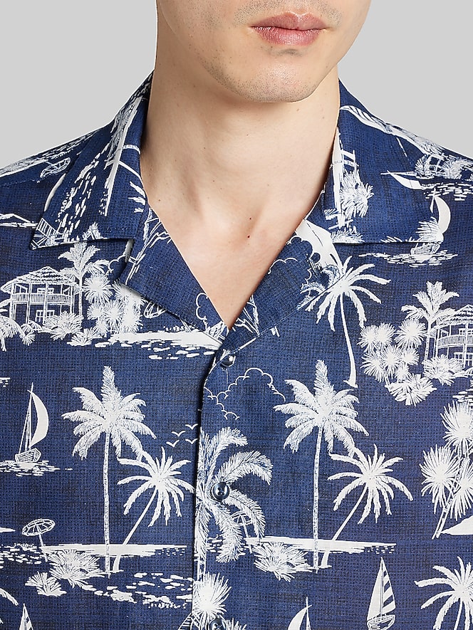Joseph Abboud Modern Fit Palm Trees and Sailboat Camp Shirt