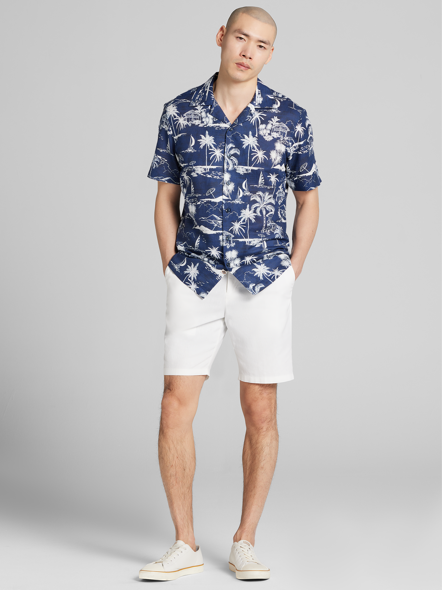 Modern Fit Palm Trees and Sailboat Camp Shirt