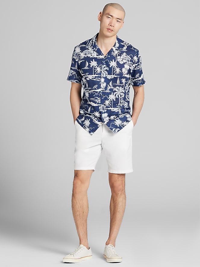 Joseph Abboud Modern Fit Palm Trees and Sailboat Camp Shirt