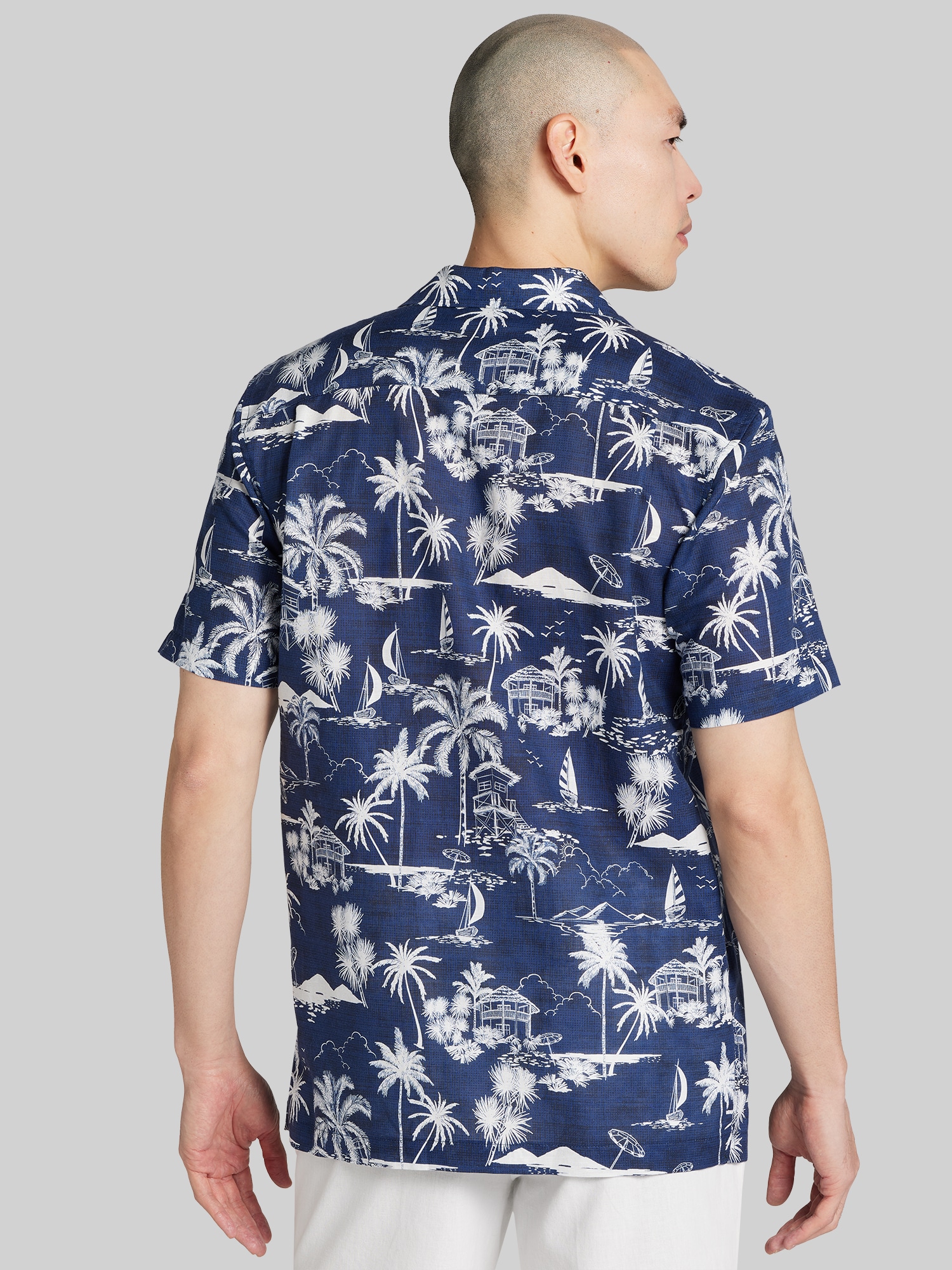 Modern Fit Palm Trees and Sailboat Camp Shirt