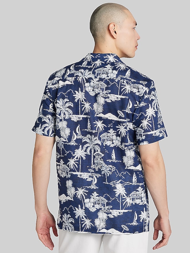 Joseph Abboud Modern Fit Palm Trees and Sailboat Camp Shirt