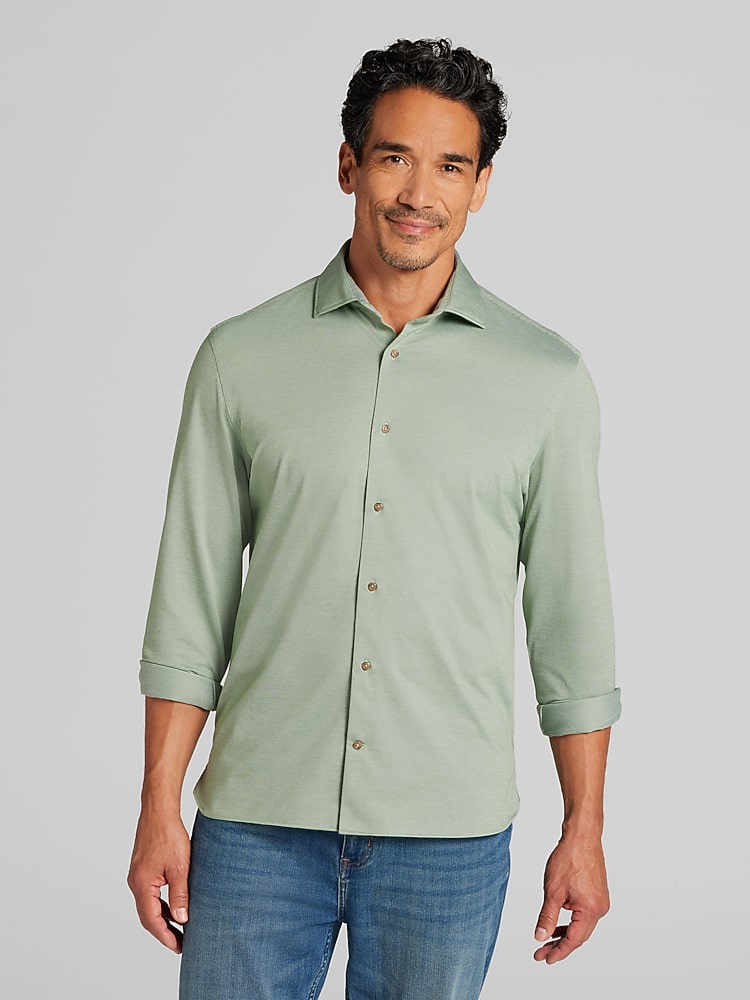 Joseph Abboud Modern Fit Knit Button Up Shirt, Green - Big & Tall