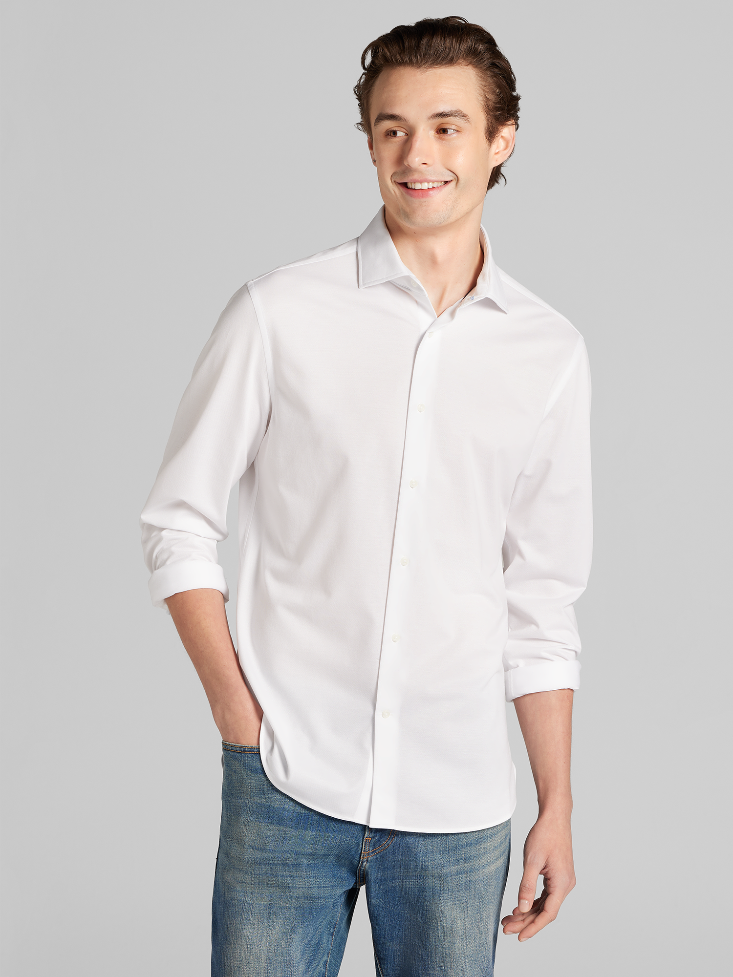 Modern Fit Knit Button Up Shirt