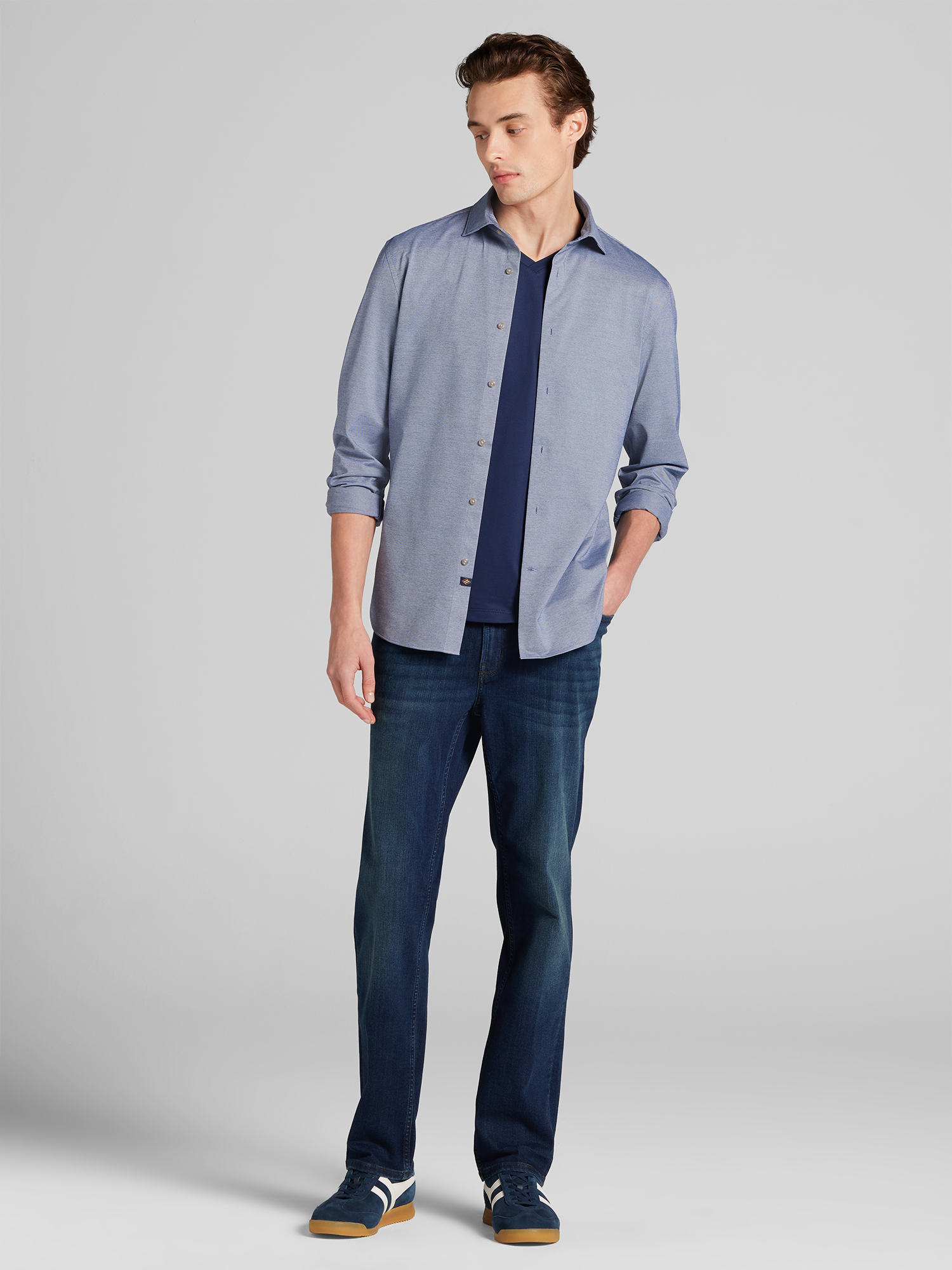 Modern Fit Knit Button Up Shirt