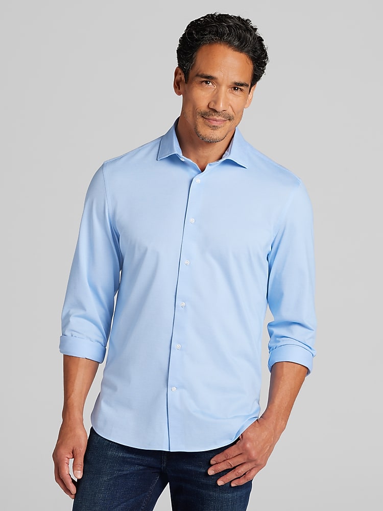 Modern Fit Knit Button Up Shirt | Light Blue - Size: 4XT