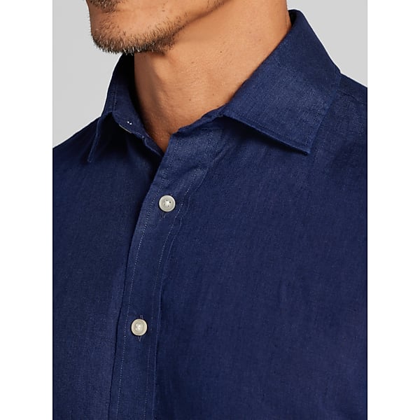 Joseph Abboud Modern Fit 100% Linen Button-Up Shirt in Peacoat Blue – Men’s Lightweight Casual Dress Shirt, Size XL